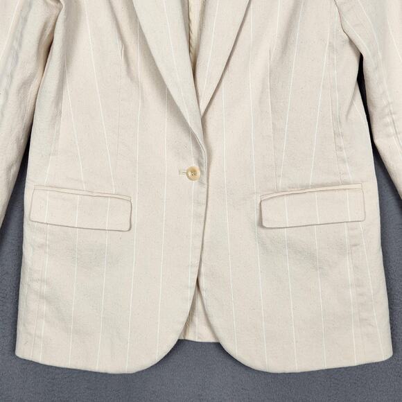 J.Crew Blazer Womens 4 Cream Ivory Pinstripe One Button Notch Lapel Lined Cotton - Picture 11 of 16